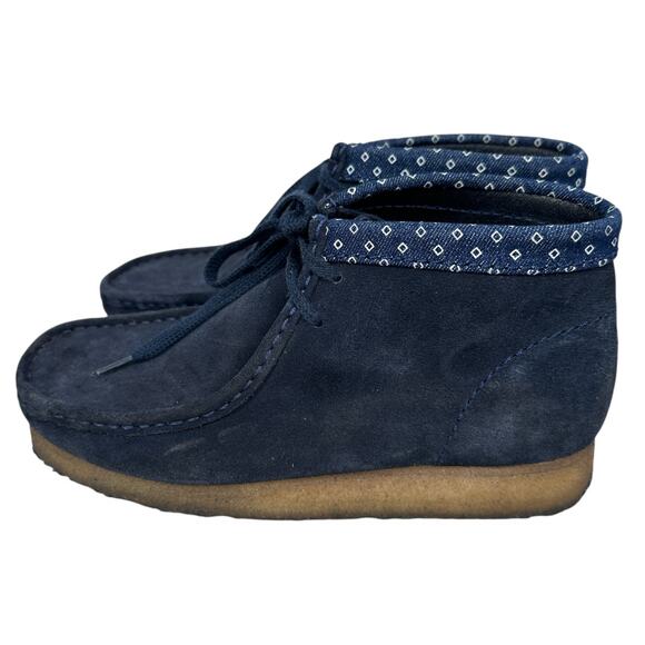 Clarks Wallabee Boots Men’s US 7.5 Navy Blue Suede Denim Trim Chukka Lace Shoes - Picture 3 of 9